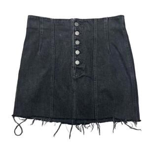 GRLFRND Women's Sz 28 Black Denim Mini Skirt Raw Hem (1604)